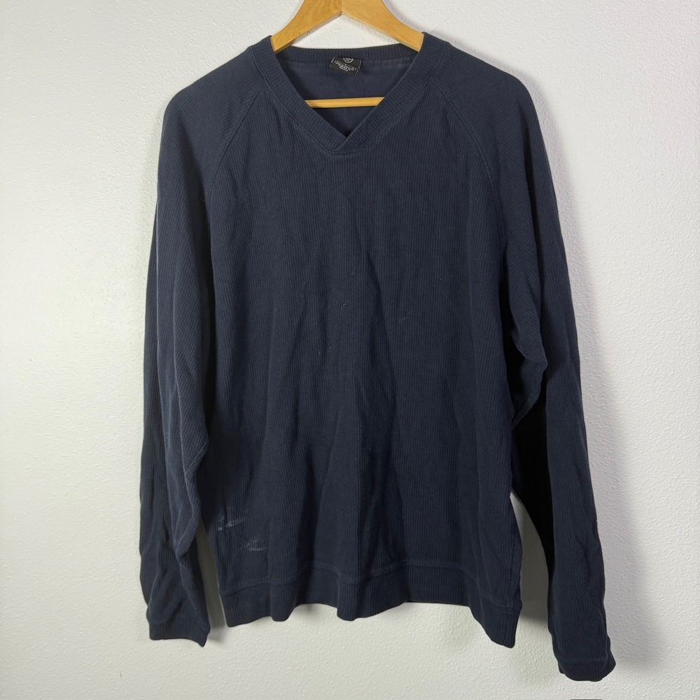 Nike Golf Pullover Sweater Mens Large Navy Blue Good V-Neck Ribbed Knit Raglan